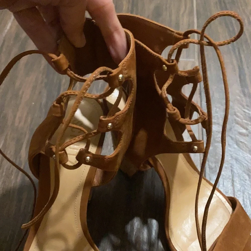 COPY - Schutz cognac camel lace up cork heels